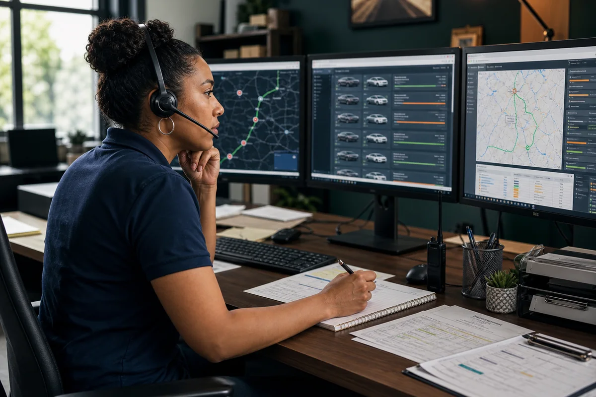 Dispatcher evaluating route, vehicle, and load information before making a decision